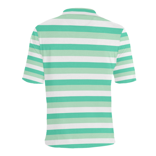 Mint Stripes Men's All Over Print Polo Shirt (Model T55)