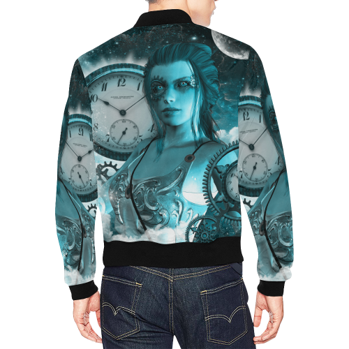 Steampunk lady, clocks and gears All Over Print Bomber Jacket for Men/Large Size (Model H19)