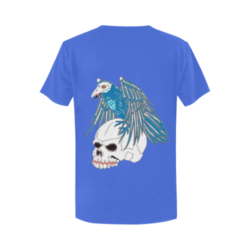 Raven Sugar Skull Blue Back Women's T-Shirt in USA Size (Two Sides Printing)