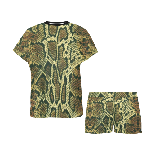 Snakeskin Pattern Brown Gold Women's Short Pajama Set