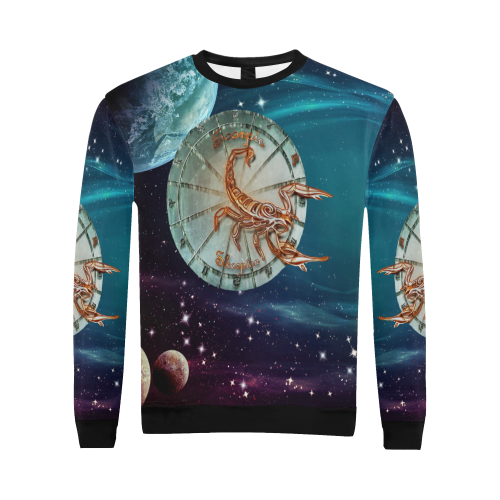 Scorpio and Planets All Over Print Crewneck Sweatshirt for Men (Model H18)