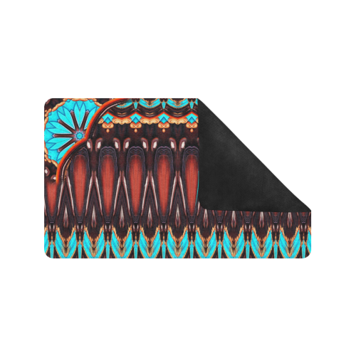 K172 Wood and Turquoise Abstract Doormat 30"x18" (Black Base)