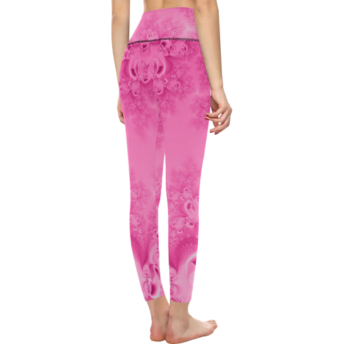 Soft Pink Frost of Morning  Fractal Abstract Women's All Over Print High-Waisted Leggings (Model L36)