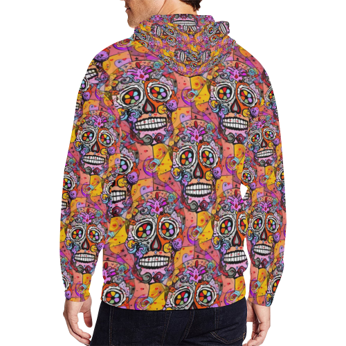 Skull Popart by Nico Bielow All Over Print Full Zip Hoodie for Men/Large Size (Model H14)