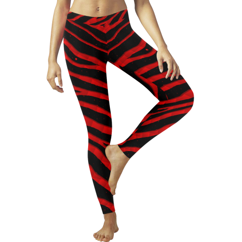 Ripped SpaceTime Stripes - Red Women's Low Rise Leggings (Invisible Stitch) (Model L05)