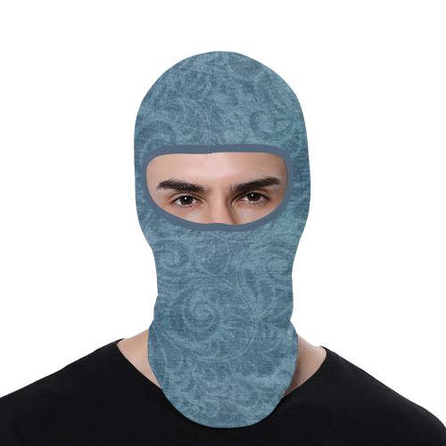 Denim with vintage floral pattern, turquoise blue All Over Print Balaclava