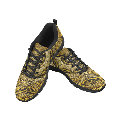Gold Ocean Flowing Pattern Women's Breathable Running Shoes (Model 055)