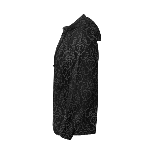 Elegant vintage floral damasks in  gray and black All Over Print Full Zip Hoodie for Men/Large Size (Model H14)