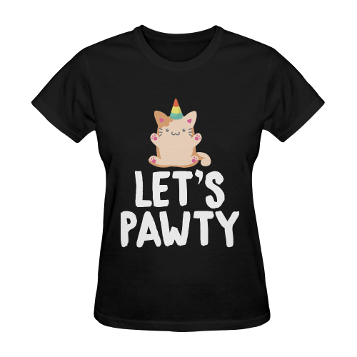 Let's Pawty Cat Kitten Funny Hat Party T-Shirt Sunny Women's T-shirt (Model T05)
