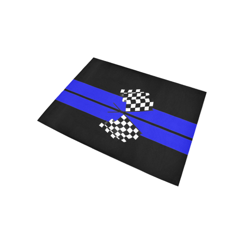 Checkered Flags, Race Car Stripe Black and Blue Area Rug 5'3''x4'