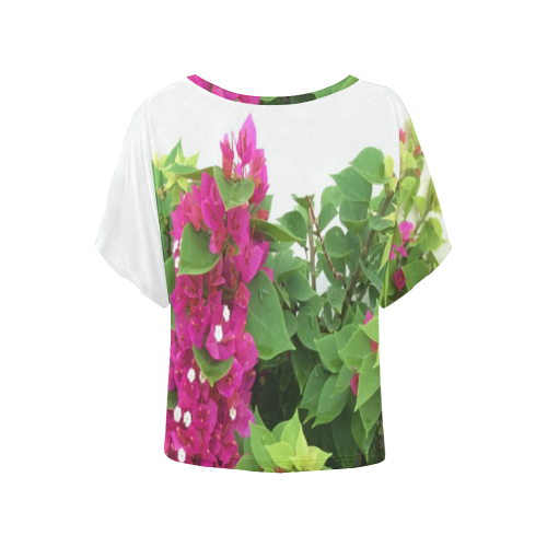 Hot Pink Bougianvillea Women's Batwing-Sleeved Blouse T shirt (Model T44)