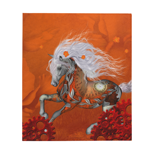 Wonderful steampunk horse, red white Quilt 60"x70"