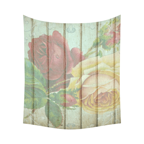 Vintage Wood Roses Cotton Linen Wall Tapestry 60"x 51"