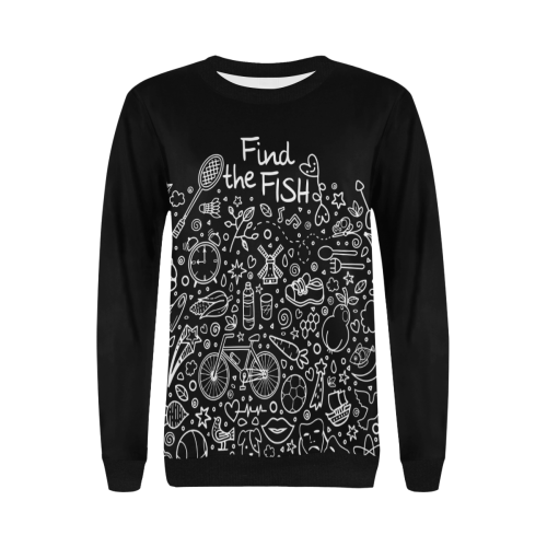 Picture Search Riddle - Find The Fish 2 Women's Rib Cuff Crew Neck Sweatshirt (Model H34)