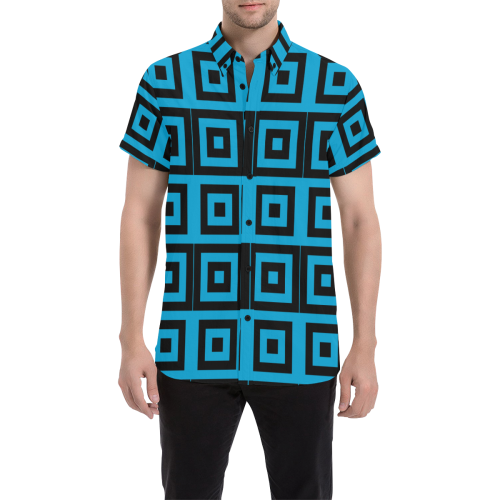 Blue-Black Pattern Men's All Over Print Short Sleeve Shirt/Large Size (Model T53)