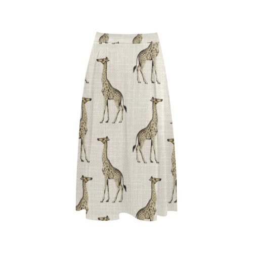 Linen Giraffe Animal Print Aoede Crepe Skirt (Model D16)