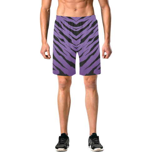 Purple Tiger Stripe Shorts Men's All Over Print Elastic Beach Shorts (Model L20)