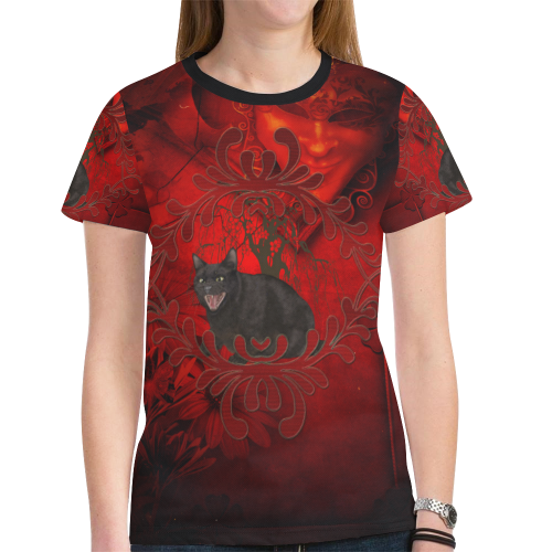 Funny angry cat New All Over Print T-shirt for Women (Model T45)