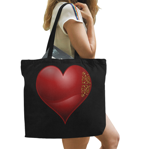 Heart  Las Vegas Symbol Playing Card Shape / Black All Over Print Canvas Tote Bag/Large (Model 1699)