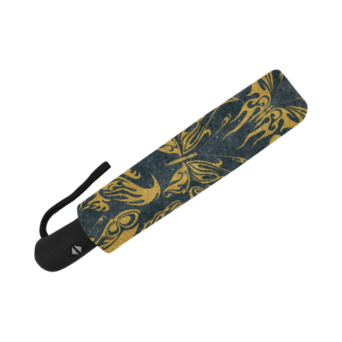 Gold Glitter Tribal Tattoo Butterflies Pattern Anti-UV Auto-Foldable Umbrella (Underside Printing) (U06)