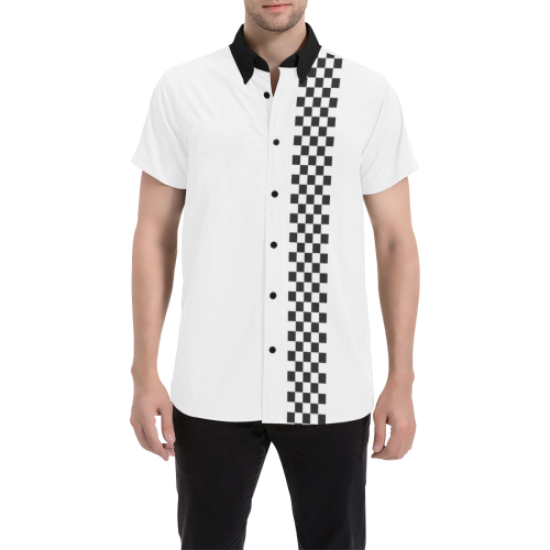 Checkered Sports Pattern Border Black Men's All Over Print Short Sleeve Shirt (Model T53)