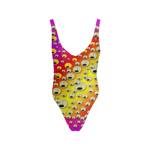 festive music tribute in rainbows Sexy Low Back One-Piece Swimsuit (Model S09)