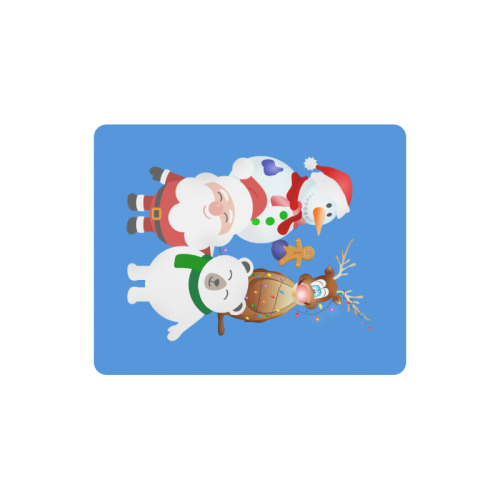 Christmas Gingerbread, Snowman, Santa Claus Blue Rectangle Mousepad