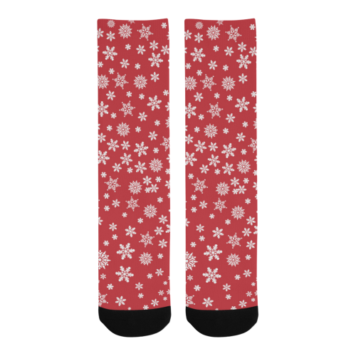Christmas  White Snowflakes on Red Trouser Socks (For Men)