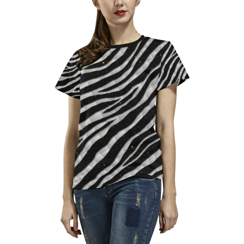 Ripped SpaceTime Stripes - White All Over Print T-shirt for Women/Large Size (USA Size) (Model T40)