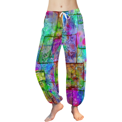 Rainbow Floral Doodle Women's All Over Print Harem Pants (Model L18)