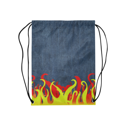 Fire and Flames With Denim-look Medium Drawstring Bag Model 1604 (Twin Sides) 13.8"(W) * 18.1"(H)
