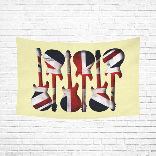 Union Jack British UK Flag Guitars Yellow Cotton Linen Wall Tapestry 90"x 60"