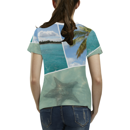 Caribbean Vacation Photo Collage All Over Print T-shirt for Women/Large Size (USA Size) (Model T40)