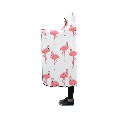 Pink Flamingo Pattern Tropical Beach Style Hooded Blanket 50''x40''