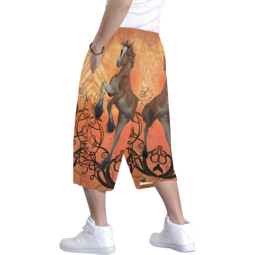 Awesome, cute foal with floral elements Men's All Over Print Baggy Shorts (Model L37)