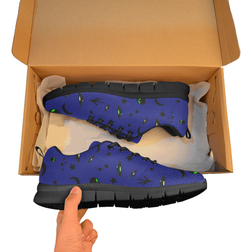 Alien Flying Saucers Stars Pattern (Blue/Black) Men's Breathable Running Shoes (Model 055)
