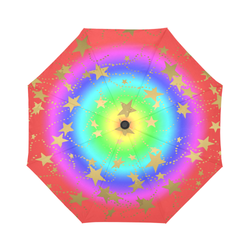 Rainbow Design with Gold Stars- Auto-Foldable Umbrella (Model U04)