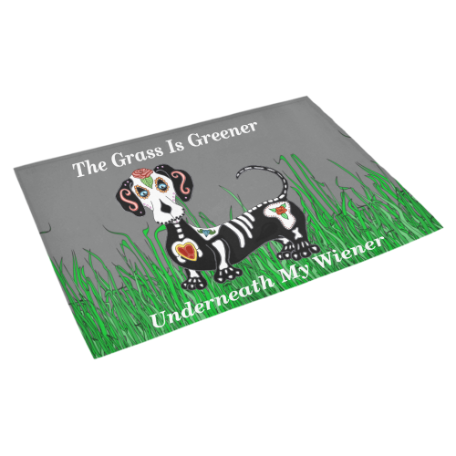 Dachshund Grass Is Greener Dark Gray Azalea Doormat 30" x 18" (Sponge Material)