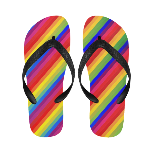 Rainbow Diagonal Stripes Flip Flops for Men/Women (Model 040)