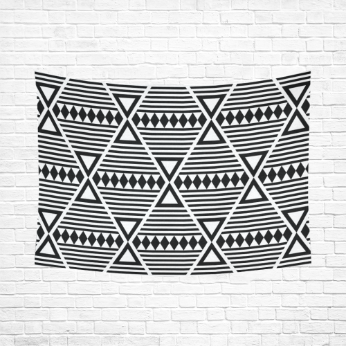 Black Aztec Tribal Cotton Linen Wall Tapestry 80"x 60"