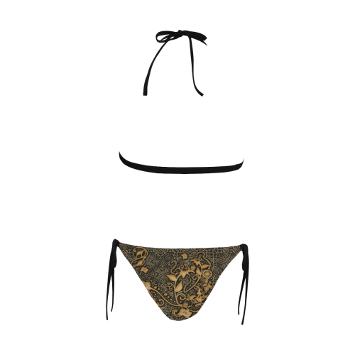 Vintage, floral design Buckle Front Halter Bikini Swimsuit (Model S08)