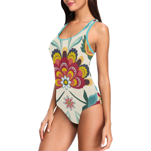 Awesome Batik Floral Vest One Piece Swimsuit (Model S04)