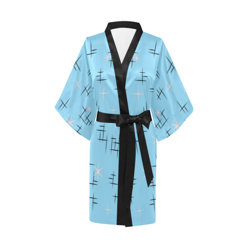 Baby Blue Retro 50s Atomic Age Pattern Kimono Robe