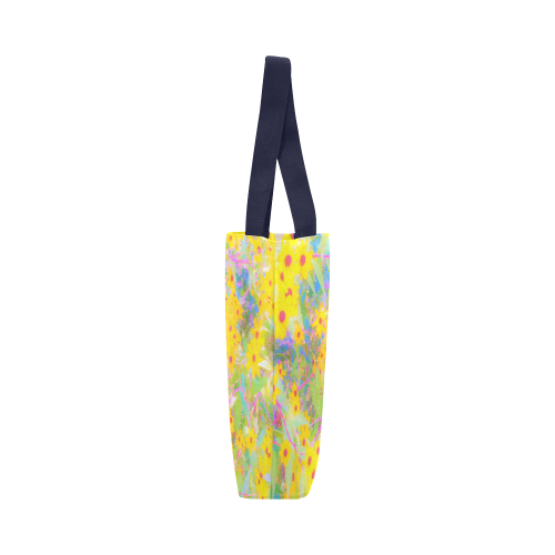 Pretty Yellow and Red Flowers with Turquoise Canvas Tote Bag (Model 1657)