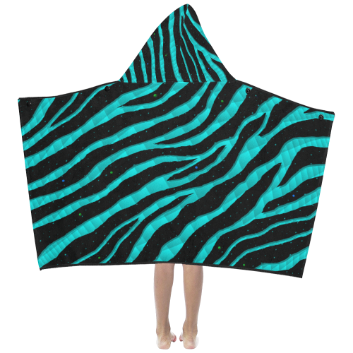 Ripped SpaceTime Stripes - Cyan Kids' Hooded Bath Towels