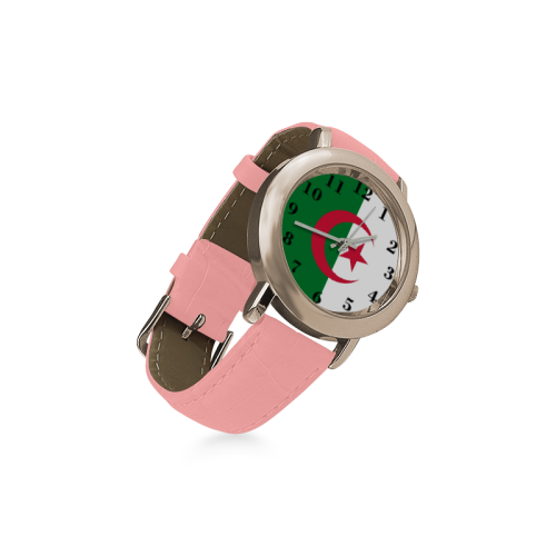 Algeria Flag Women's Rose Gold Leather Strap Watch(Model 201)