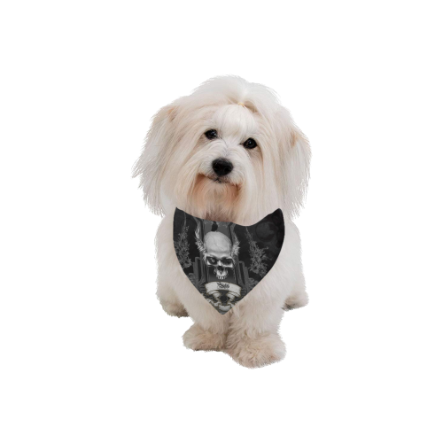 Skull with crow in black and white Pet Dog Bandana/Large Size