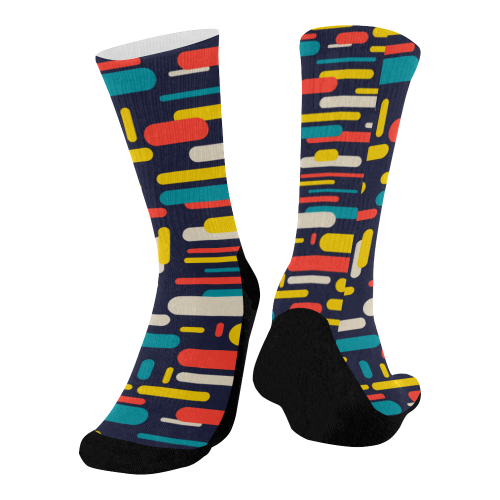 Colorful Rectangles Mid-Calf Socks (Black Sole)