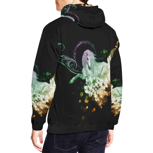 Beautiful unicorn with flowers, colorful All Over Print Hoodie for Men/Large Size (USA Size) (Model H13)