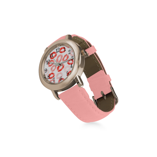LIPS KISSES Women's Rose Gold Leather Strap Watch(Model 201)